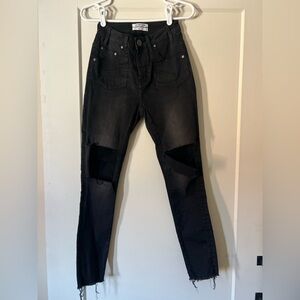 One Teaspoon Freebirds Black Skinny Jeans Modern fit, fringed ankle
